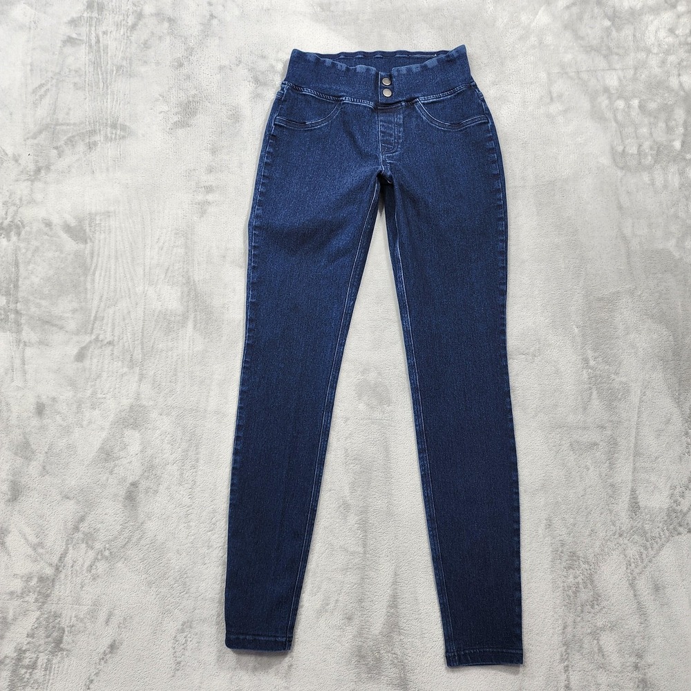 HUE Jeans Womens S Blue High Rise Jegging Pull On Skinny Stretch Denim Dark Wash